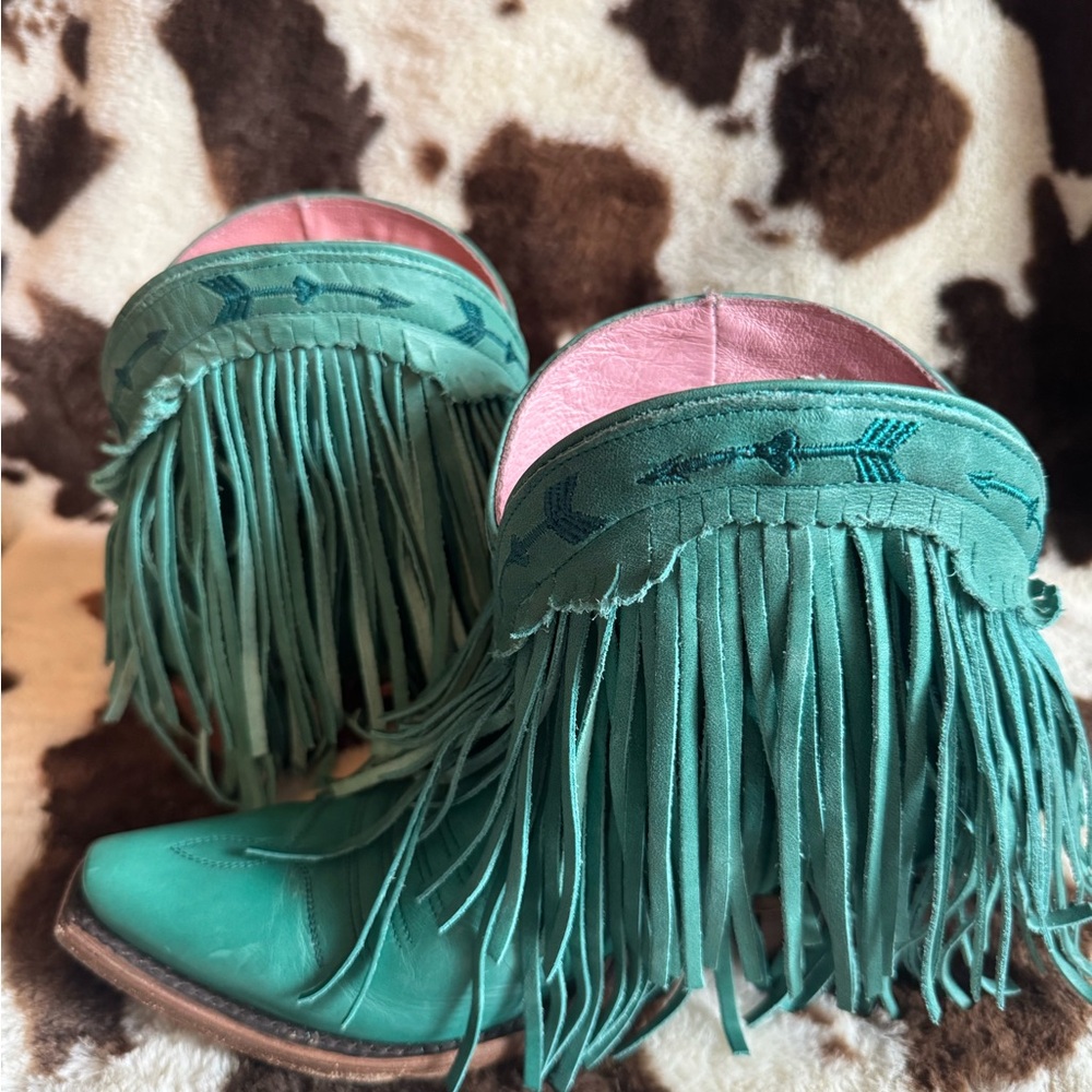 Junk Gypsy Spit Fire Turquoise Fringe Western Boots Size 6
